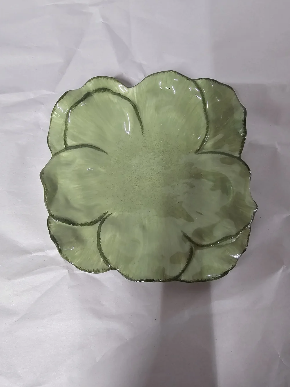 Vintage Pottery Barn Garden Collection Green Leaf Flower Petal Plate / Bowl